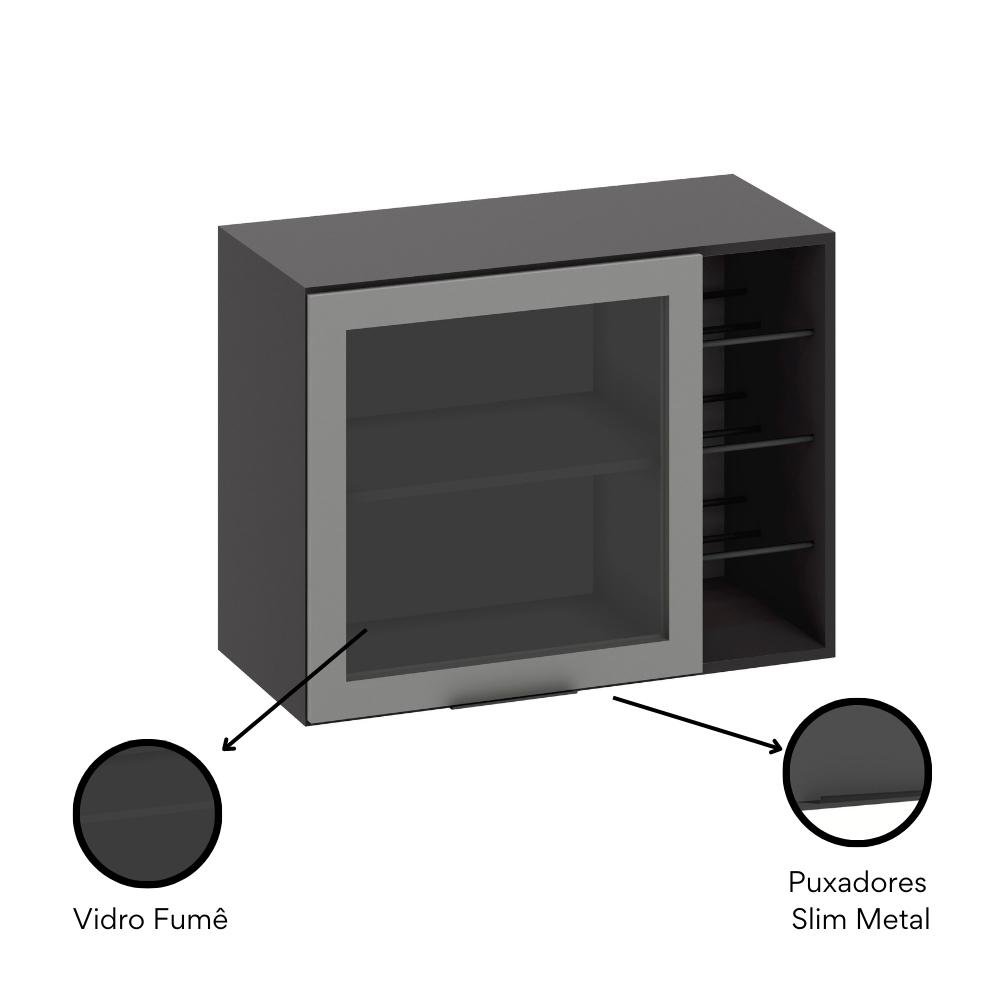 Armário Aéreo para Cozinha 80cm 1 Porta com Adega Etna  - 7