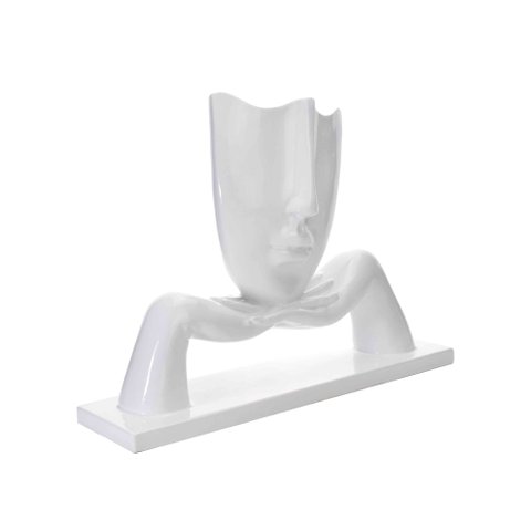 Escultura Decorativa Máscara com Base Descanso em Cerâmica Branco 23x30 cm - D’Rossi