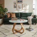 Ver imagem 1 de Mesa de Centro Cebola Redonda MDF Vidro Madeira 70cm Off White Decoraper Laqueada