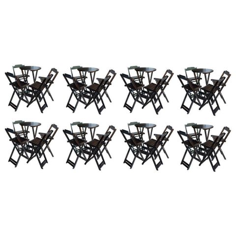 Kit 8 Jogos De Mesa Bistrô De Madeira Com 4 Cadeiras Dobravel Tabaco - Marrom