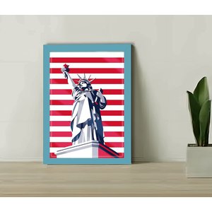 Quadro Decorativo Estatua Liberdade + Vidro 33x25 Escrtório:azul