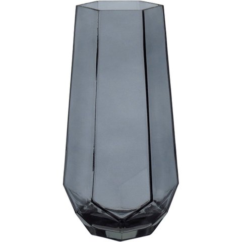 Vaso Decorativo de Vidro Fumê 20x7x7cm Enfeite Sala Mesa Estante Aparador Flores