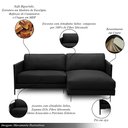Ver imagem 3 de Sofá Decorativo Karine 3 Lugares Sala de Estar 230cm com Chaise Pés em Aço Couro Preto G88 - Gran Be
