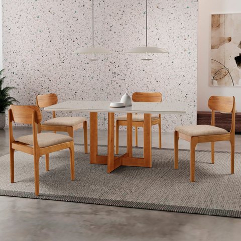 Mesa de Jantar com Kit 4 Cadeiras Madeira Maciça MDF Vitória Bellini Milano Imbuia Natural Cinam Imb