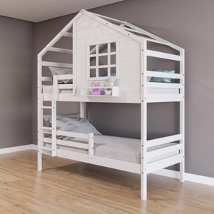 Beliche Casinha com Janela e Grade de Proteção Madeira Maciça Branco Housin