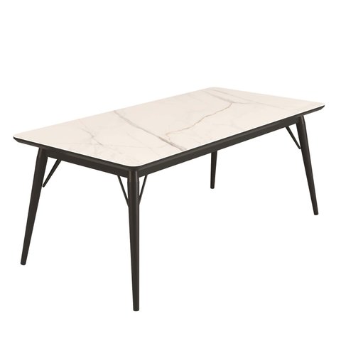 Mesa Jantar Netuno 6 Lugares 180x90 Cm Pés Madeira Metal Vidro Marmorizado Br