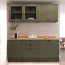 Ver imagem 1 de Cozinha Compacta Modulada 7 Portas 3 Gavetas 100% MDF 2 Tampos Sevilha Verde/Hill