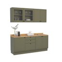 Ver imagem 2 de Cozinha Compacta Modulada 7 Portas 3 Gavetas 100% MDF 2 Tampos Sevilha Verde/Hill
