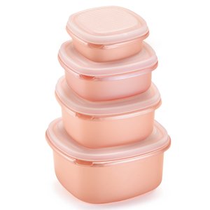 Kit Potes de Plástico Herméticos / Porta Mantimentos 4 peças:Rosa Perolado