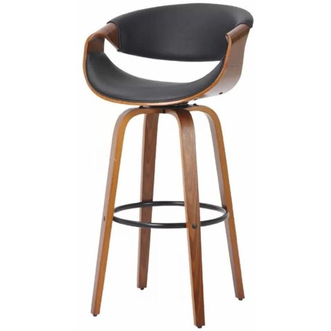 Banqueta Munique Assento Couro Ecologico Preto Base Madeira 105 Cm - 70794