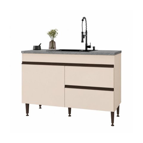 Balcão de Cozinha Gabinete Pia 120cm 2 Portas 1 Gaveta Milano Multimóveis MP2385 - Vanilla
