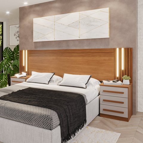 Cabeceira Casal Extensível com Led Luminous Yescasa