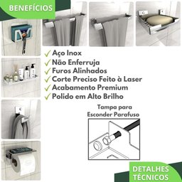 Kit Acessórios Para Banheiro 7 Peças Inox ELG - 2