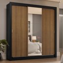 Ver imagem 1 de Guarda-roupa Casal 3 Portas de Correr com Espelho 4 Gavetas Preto/rustic Sublime Plus Madesa