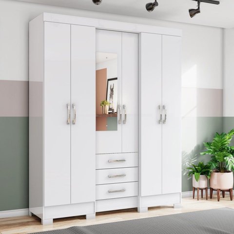 Guarda Roupa Casal 6 Portas 3 Gavetas Mentor Briz Branco
