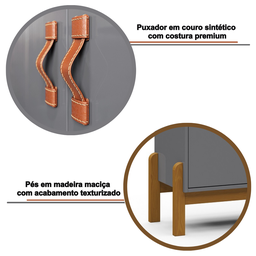 Buffet Aparador Balcão 3 Portas Sonetto Puxador em Couro para Sala Jantar - 6