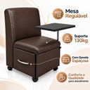 Ver imagem 2 de Ciranda Cadeira para Manicure com Mesa Regulável, Gaveta e Rodízios - Marrom