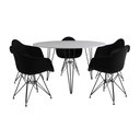 Ver imagem 2 de Mesa Jantar Redonda 110cm Branca Clips 3 Pés com 5 Poltronas Eames Eiffel Pretas Ferro Preto