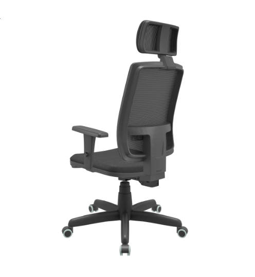 Cadeira Presidente Brizza Giratória Back com Braço 3D Assento Crepe Apoio de Cabeça Plaxmetal Preta - 3