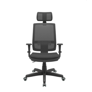 Cadeira Presidente Brizza Giratória Back com Braço 3d Assento Crepe Apoio de Cabeça Plaxmetal Preta