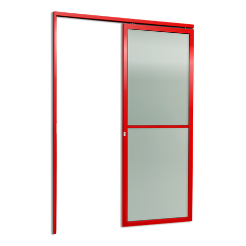 Porta de Correr Suspensa Vidrao Esq L.25 Vermelha 210x70 Brimak