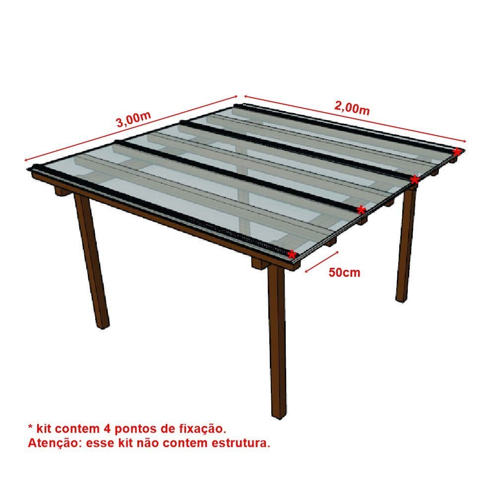 Cobertura Policarbonato Alveolar 3,00m x 2,00m - Cristal 4mm - 2