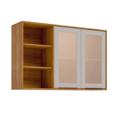 Armário Aéreo Cozinha 120 Cm Brilhante 2 Portas Reflecta 100% Mdf Cinamomo/offwhite - Mgm Móveis