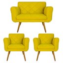 Ver imagem 1 de Kit Namoradeira e 2 Poltrona Decorativa Sala Comercial Isabella Suede Amarelo - LM DECOR