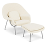 Poltrona Womb Chair com Puff em Bouclê Branco - Base Cromada - 1