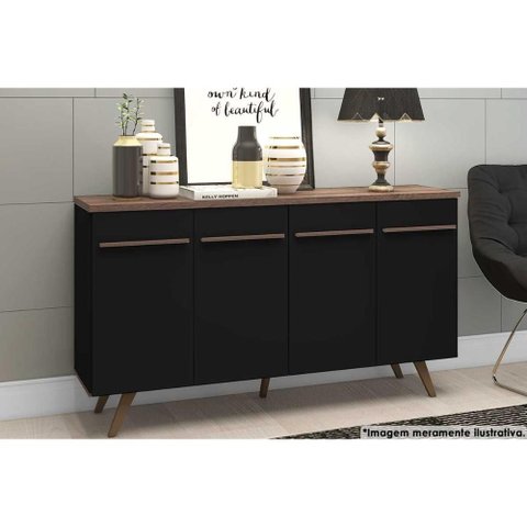 Aparador Sala RT3133 c/4 Portas 160cm Preto Movelbento