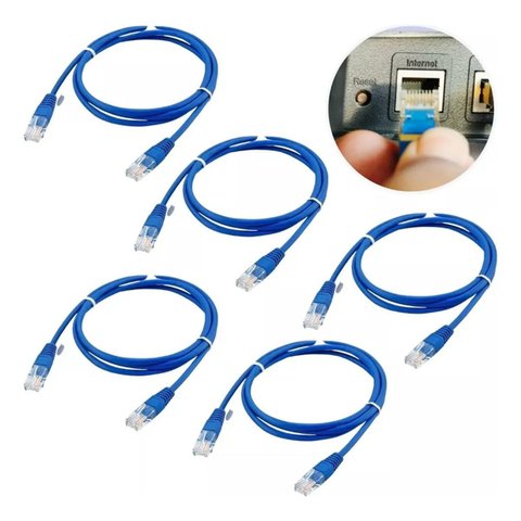 Cabo Patch Cord CAT5 e Azul 1,0MT - Kit 5 Pçs