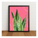 Ver imagem 1 de Quadro Espada de São Jorge Fundo Rosa c/ Moldura e Vidro Preto
