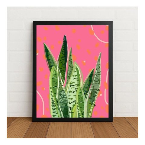 Quadro Espada de São Jorge Fundo Rosa c/ Moldura e Vidro Preto