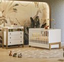 Ver imagem 4 de Jogo de Quarto Infantil Fantasia Cômoda e Berço Mini Cama Branco Acetinado - Qmovi