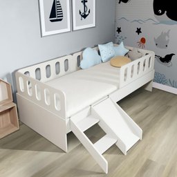 Cama Solteiro Mdf Bp com Escadinha/escorrega 03 Grades e Cabeceira Megamobilia - 1