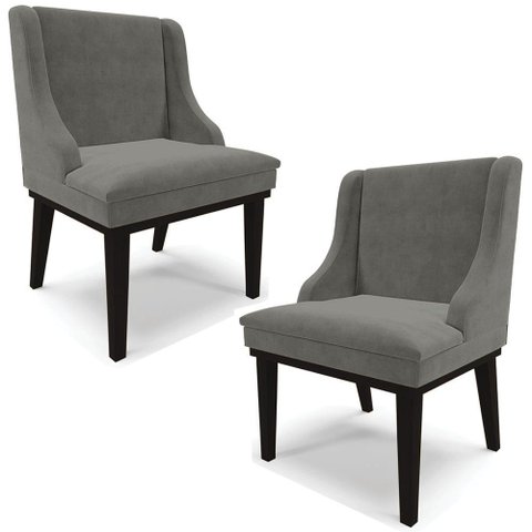 Kit 2 Cadeiras Decorativas Sala de Jantar Base Fixa de Madeira Firenze Suede Grafite/preto G19 -