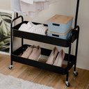 Ver imagem 3 de Arara de metal carrinho com 2 prateleiras e rodinhas - Oikos