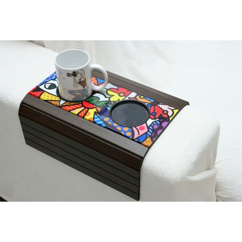 Bandeja para Sofá Porta Copos Decorada Cacau Lindecor Marrom
