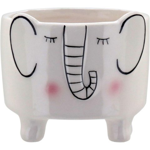 Cachepô Decorativo Vaso 8x9x9cm Cerâmica Branco Elefante