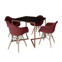 Ver imagem 2 de Conjunto de Mesa Industrial Base Cobre Tampo Quadrado 90cm Preto 4 Poltronas Estofadas Vermelho