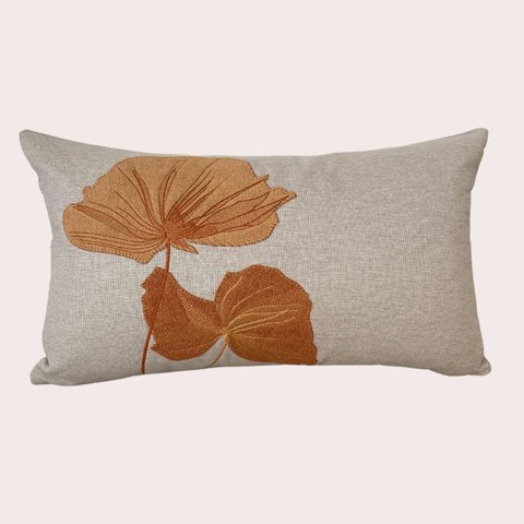 Capa de Almofada Linho Bordada Floral Terracota 35x50cm