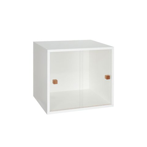 Armário Kit 44 Branco com Portas de Correr Acrílico e Puxador Montante Natural