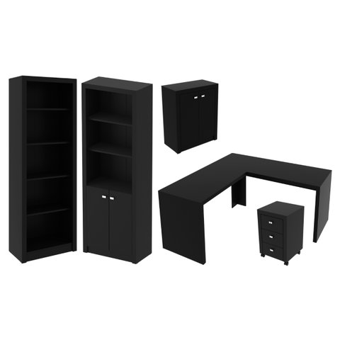 Conjunto para Escritório Preto 5 Peças Tecnomobili