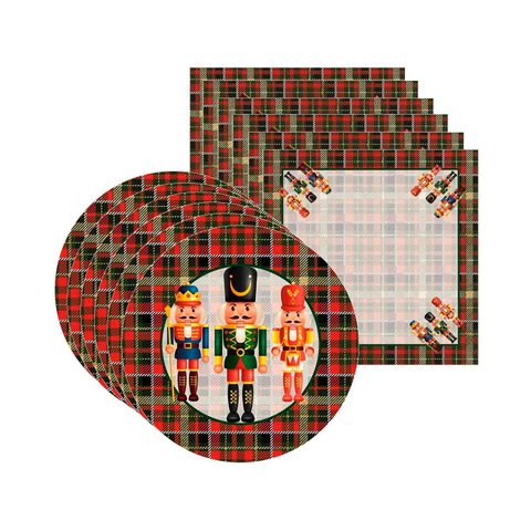 Kit Sousplat + Guardanapo Natal Quebra Nozes Nsw 6 Peças sem Base