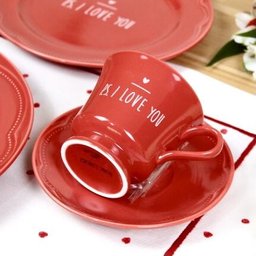 Jogo C/ 2 Xícaras de Chá 230ml C/ Pires em Porcelana Vermelha, Coleção Exclusiva Ps I Love You - 3
