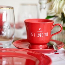 Jogo C/ 2 Xícaras de Chá 230ml C/ Pires em Porcelana Vermelha, Coleção Exclusiva Ps I Love You - 2