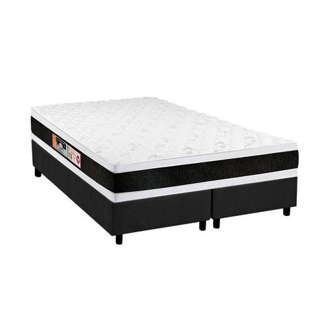 Cama Box Queen: Colchão Espuma Castor D45 Black e White Double Face + Base CRC Suede Gray(158x198)