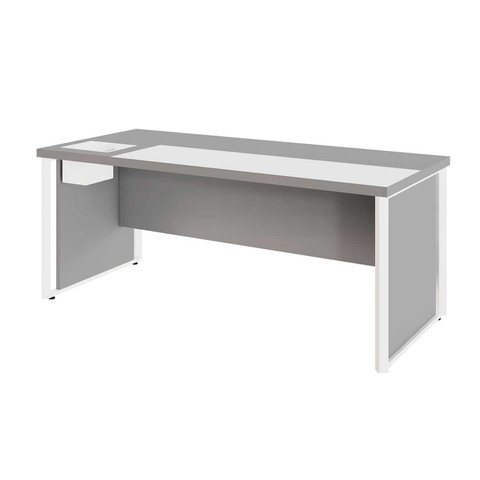 Mesa Diretor com Caixa de Tomadas e Porta Objetos para Escritório 180cm Corporate Cinza Sagrado e Branco