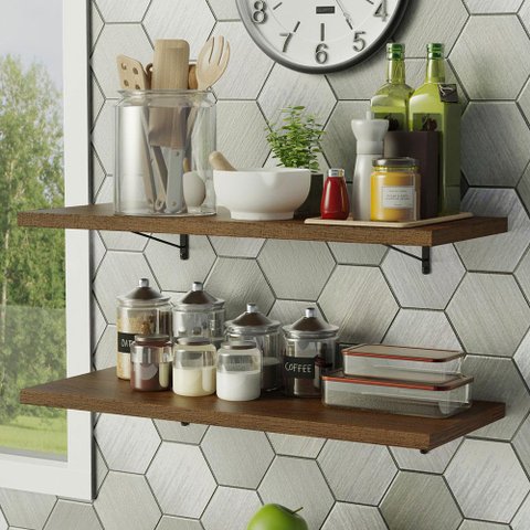 Kit 2 Prateleiras Suspensas para Cozinha Madesa 80 Cm com Mão Francesa - Rustic