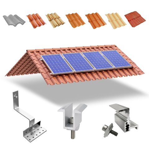 Kit Estrutura Suporte Fixador Linha C para 04 Placas Solar Alumínio e Inox Telha Cerâmica e Cimento